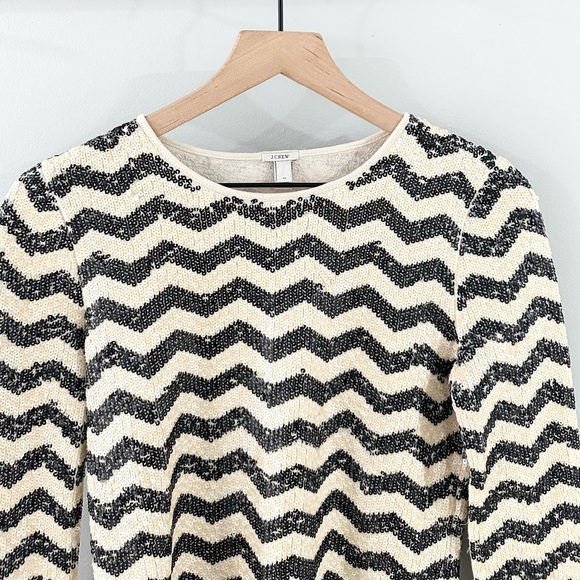 J. Crew Sequin Chevron Stripe Blouse Beige & Gray Size XS - Picture 4 of 7